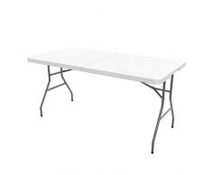 Todeco - Table Pliante Transportable, Table en Plastique Robuste - Matériau: HDPE - Charge maximale: 100 kg - 152 x 71.5 cm, Blanc, Pliable en deux