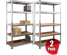 Deuba - 2X étagère Charge Lourde - Lot de 2-180x90x40 cm - 5 Plateaux et 875 KG Max. par Meuble - Acier et MDF - Meuble de Rangement Garage, Atelier