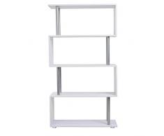 Homcom Bibliothèque étagère Design Contemporain en S 4 Niveaux 80L x 30l x 145H cm Coloris Blanc