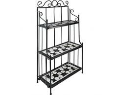 tectake 800572 - Étagère en Métal Mosaïque, 3 Planches en Mosaïque de Pierre, Cadre métallique galbé - diverses Couleurs au Choix (Noir-Blanc | No. 402771)