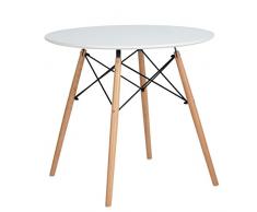 H.J WeDoo Ronde Table de Salle à Manger Scandinave Design Blanc avec Eiffel Jambes en hêtre 80 cm