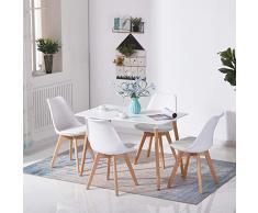 H.J WeDoo Table Salle à Manger Rectangulaire Scandinave Design Bois pour 4 a 6 Personnes Blanche 110 x 70 x73 cm (Table Seulement)