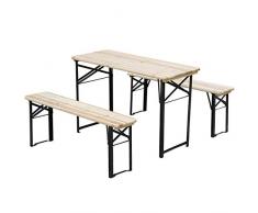 Outsunny Table de Camping Pique-Nique Pliable Portable + 2 bancs Pliables métal époxy Noir Bois Massif Sapin