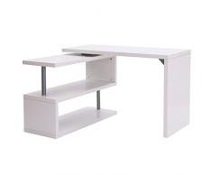 Homcom Bureau Informatique Table Informatique modulable avec bibliothèque adjacente Design Contemporain mélaminé métal chromé Blanc