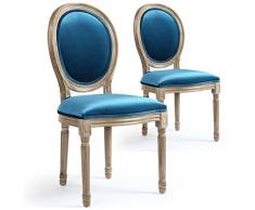 Paris Prix - Lot De 2 Chaises Médaillon Velours Versailles 96cm Bleu