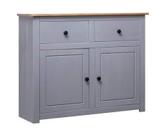 vidaXL Pin Solide Buffet Armoire à Tiroirs Commode Dressoir Armoire de Rangement avec 2 Tiroirs et 2 Portes Salon Chambre à Coucher Maison Gris 93x40x80 cm