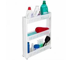 Flyelf Étagère de Rangement pour Salle de Bain de Cuisine, avec Roues, 3 & 4 Niveaux (3 Niveaux)