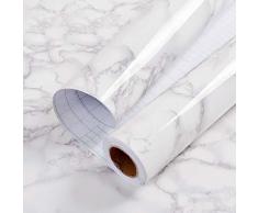 Hode Papier Adhesif pour Meuble de Marbre 45cmX3m Gris Blanc Papier Peint Cuisine Autocollants Salle de Bain Étanche Comptoir Mur Table Peel Stick PVC Durable