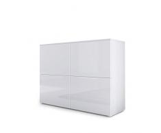 Vladon Commode Buffet Rova, Corps en Blanc Mat/Portes en Blanc Haute Brillance et Blanc Haute Brillance