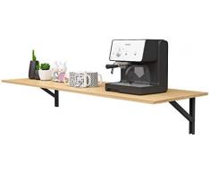 DlandHome Table Murale Rabattable 120 x 50CM Table Pliable de Cuisine en Bois, Établi Pliant Ajout Parfait au Garage et au Hangar/Bureau/Salle de Lavage/Bar à la Maison/Salle à Manger,Teck & Noir