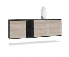 Vladon Buffet Armoire Cuba, Corps en Noir Mat/Façades en Chêne Nordique