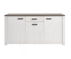 Demeyere Marquis Enfilade 3 Portes/1 tiroir Coloris chêne Prata, Panneaux de Particules de 15,18 et 25 mm, Pin Andersen/Pirata/Blanc Perle, 175,5x42,3x82,1 cm