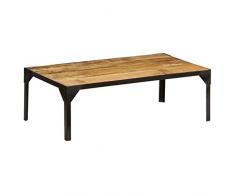 Nishore Table Basse en Bois Massif de Manguier Brut et Acier, Table Basse de Style Industriel, Bureau dordinateur, Bureau 110 x 55 x 35 cm