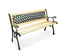 Banc de jardin Banquette Inge en Bois et Fer de fonte Dossier avec motif en grilles Deux places