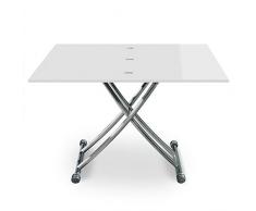 Menzzo Table Basse Relevable Bois/Inox Laqué Blanc | Table a Manger Rehaussable et Extensible | Table Transformable et Modulable | Contemporain, Moderne | B2219S Carrera |L57/100 x P100/114,2 x H39/76