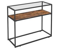 VASAGLE Table Console, Table dentrée, Dessus de Table en Verre trempé, Cadre en Acier Robuste, Montage Facile, pour entrée, Salon, Style Industriel, Marron Rustique et Noir LNT10BX