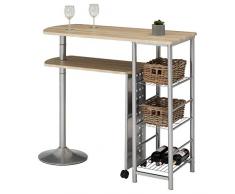 IDIMEX Table Haute de Bar JOSUA Mange-Debout comptoir avec Plateau Mobile et 3 étagères, Structure en métal laqué Couleur Aluminium et Table en MDF décor chêne Sonoma