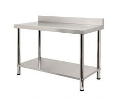 LARS360 Avec Backsplash de travail en acier inoxydable Table en acier inoxydable Table de préparation daliments en Table de travail commerciale pour restaurant de bar de cuisine Argent 120x60x85cm