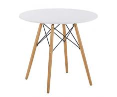 GOLDFAN Eiffel Table Salle à Manger Ronde avec Jambes Bois Table Basse avec Support en Métal pour Salon, Design Scandinave Moderne, Blanche