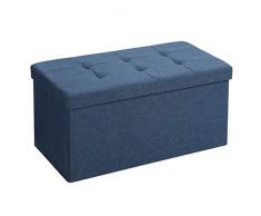 SONGMICS Banc de Rangement, Coffre avec Couvercle, Grand Pouf Pliable, Chambre, Entrée, Gain d’Espace, Volume de 80 L, Charge Max de 300kg, Rembourrage, Bleu foncé LSF47IN