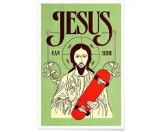Juniqe® Affiche 30x45cm Skate - Design Jesus Can Slide (Format : Portrait) - Poster, Tirages dart & Tableaux par des Artistes indépendants créé par Róbert Farkas