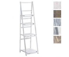 CLP Étagère Échelle en Bois Lillian - Étagère de Rangement Pliable en Bois avec 4 Étages - Étagère Escalier de Décoration pour Livres ou Plantes - Couleur : Blanc Antique