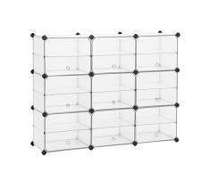 SONGMICS Armoire de Rangement Modulable avec Portes, Étagère à Chaussures, Organiseur en Plastique avec Séparateurs, Maillet en Caoutchouc Inclus, pour Vestiaire, Salon, Chambre, Blanc LPC502W