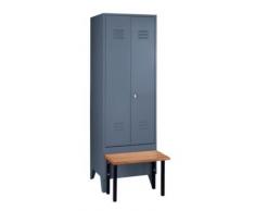 Wolf Vestiaire avec banc frontal, portes en tôle perforée raccourcies - largeur compartiment 600 mm, 1 compartiment - - armoire armoire de vestiaire armoire métallique armoire pour vestiaire armoire universelle armoires armoires de vestiaire armoires