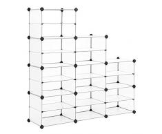 SONGMICS Armoire de Rangement Modulable, Étagère à Chaussures, Organiseur en Plastique avec Séparateurs, Maillet en Caoutchouc Inclus, pour Vestiaire, Salon, Chambre, Blanc LPC501W