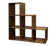 VASAGLE Étagère escalier, Meuble de Rangement, 6 Compartiments, Bibliothèque, pour Bureau, Salon, Chambre, Marron Rustique LBC63BX