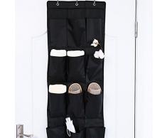 Zyurong® Sac Etagère de Rangement à 12 Poches Suspendu 3 Crochets en métal pour Chaussures Chaussettes Jouets (Noir)