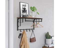 VASAGLE Porte-Manteau Mural avec étagère de Rangement, Vintage, étagère Murale avec Crochets, étagère Murale avec Tringle, 5 Crochets, pour Entrée, Couloir, Chambre, Salle de Bains, Salon LCR12BX