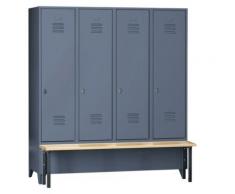 Wolf Vestiaire avec banc frontal, portes en tôle perforée raccourcies - largeur compartiments 400 mm, 4 compartiments - - armoire armoire de vestiaire armoire métallique armoire pour vestiaire armoire universelle armoires armoires de vestiaire armoires
