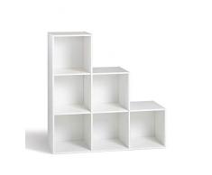 Compo Meuble de Rangement 6 Casiers en Escalier Bibliothèque Etagères Cubes Blanc 93 x 29,5 x 93 cm