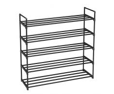 SONGMICS Étagère à Chaussures de 5 Niveaux, Porte-Chaussures en Métal pour 25 Paires de Chaussures, pour Salon, Entrée, Couloir et Vestiaire, 92 x 30 x 93 cm, Noir LSA15BK