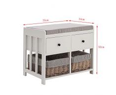 Keinode Banc de Rangement avec 2 tiroirs 2 Lavable Panier Hall Meuble à Chaussures Coussin d'assise pour Le Salon Chambre à Coucher de Salle de Bain Couloir, Type A
