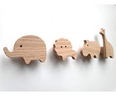 PLT Crochet mural pour enfants en bois, animaux, enfants, chambre denfants, lions, éléphants, hippopotame et girafe