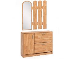 WOHNLING WL5.821 Porte-manteau en bois 90 x 172 x 24 cm – Design à bascule avec porte-manteau – Miroir mural de vestiaire | Miroir de vestiaire avec armoire à chaussures moderne | Armoire multi-usage