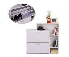 Homcom Meuble à Chaussures étagère Rack de Rangement Organisateur Maison 2 tiroirs 3 étagères Meuble Blanc