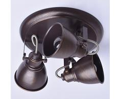 Plafonnier spot de style moderne et vintage avec design simple avec armature et plafonniers en métal couleur marrone, pour bas plafond, ampoules non incl 3 x 40W E14 220 V IP20