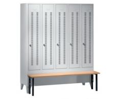Wolf Vestiaire avec banc frontal, portes en tôle perforée raccourcies - largeur compartiments 300 mm, 5 compartiments - - armoire armoire de vestiaire armoire métallique armoire pour vestiaire armoire universelle armoires armoires de vestiaire armoires