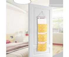 Sac De Rangement Suspendu, 3 Pochettes en Lin en Coton, Tissu Sac De Rangement pour Penderie Murale Poche De Rangement pour Porte, Chambre à Coucher, Salle De Bain(Jaune)