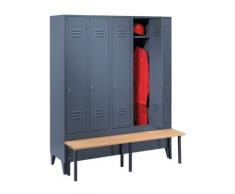 Wolf Vestiaire avec banc frontal, portes en tôle perforée raccourcies - largeur compartiments 300 mm, 5 compartiments - - armoire armoire de vestiaire armoire métallique armoire pour vestiaire armoire universelle armoires armoires de vestiaire armoires