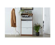 Armoire à chaussures Premier Housewares, avec 3 tiroirs - En bois, Bois dense Métal, Walnut/White, 24x63x118 cm
