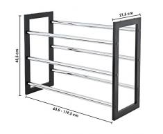 Étagère à chaussures bremermann®, tablettes pour chaussures extensibles, matériau : métal chromé, bois, noir