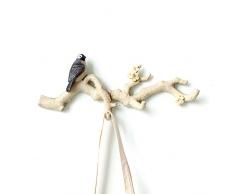 YANGMAN Décor Mural Porte-Manteau Oiseaux sur Cintre Branche darbre 3 Crochets Manteaux, Chapeaux, Clés, Serviettes, Porte-Vêtements De Rangement 44X20 Cm,Beige