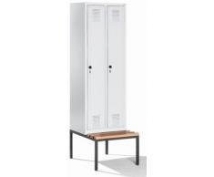 CP Vestiaire avec banc - largeur compartiments 300 mm, h x l x p 2090 x 600 x 815 mm gris clair - armoire armoire de vestiaire armoire penderie armoires armoires de vestiaire armoires penderies penderie penderies vestiaire vestiaires Armoire de vestiaire