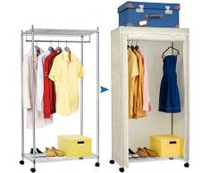 Artmoon Buffalo – Portant à Vêtements Penderie sur Roues avec Housse de Protection en Tissu – 2 Plateaux de Rangement Chaussures Bagages Sacs – Ouverture 2 Zips – Dimensions: 75x45x150 cm