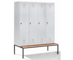 CP Vestiaire avec banc - largeur compartiments 400 mm, h x l x p 2090 x 1600 x 815 mm gris clair - armoire armoire de vestiaire armoire penderie armoires armoires de vestiaire armoires penderies penderie penderies vestiaire vestiaires Armoire de vestiaire