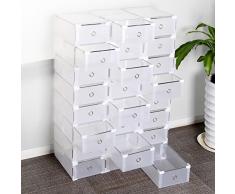 Multiware Lot de 24 boîtes de rangement à chaussures pliables et empilables, tiroirs en plastique transparent